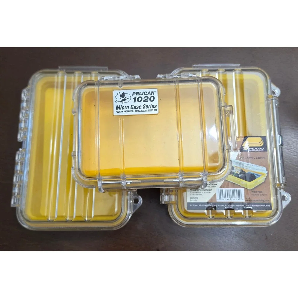PELICAN PLANO Waterproof Micro Cases Unisex Yellow Clear 3 Piece Lot